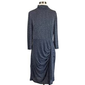 Vince Camuto Sparkly Long Sleeve Sheath Mock Neck Cocktail Dress Gray Size 16